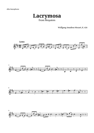 Lacrymosa from Requiem by Mozart for Alto Sax