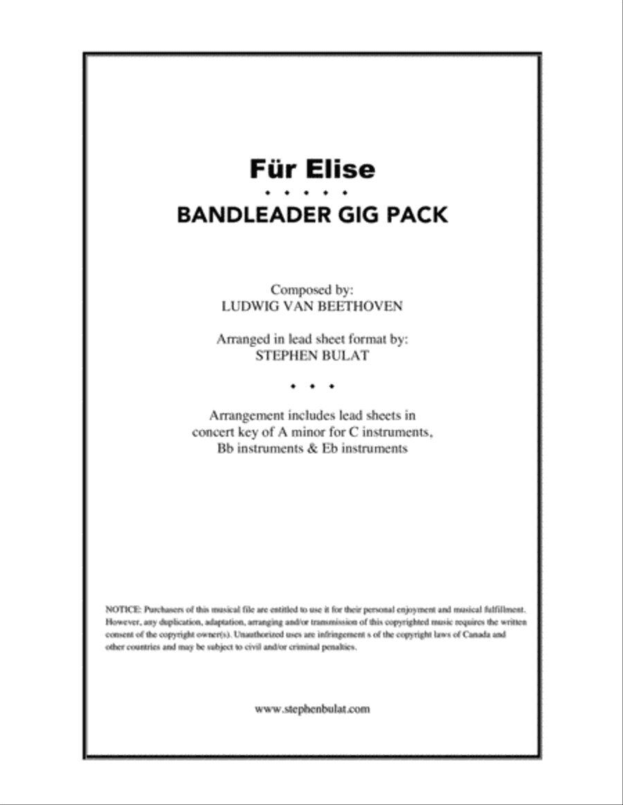 Für Elise (Beethoven) - Bandleader Gig Pack: Lead sheet for C, Bb & Eb instruments