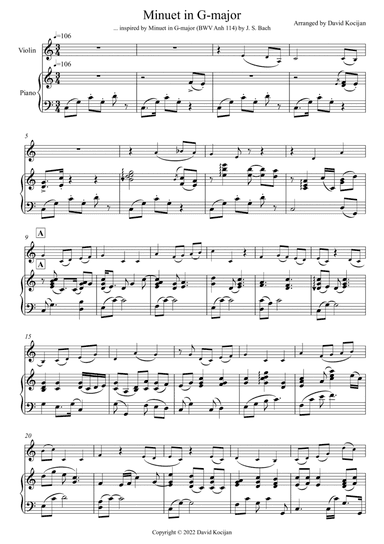 Minuet in G-major - EASY (violin & piano)