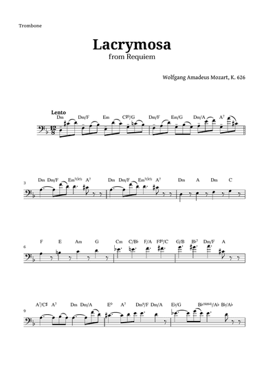 Lacrymosa from Requiem by Mozart for Trombone