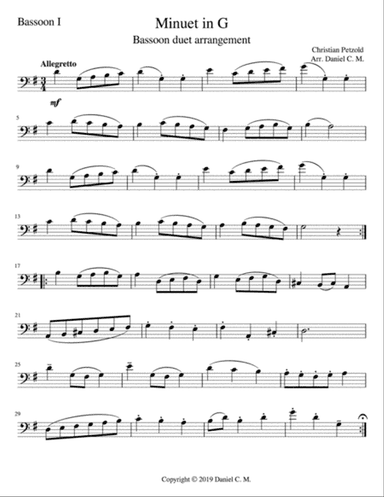 Minuet in G for bassoon duet
