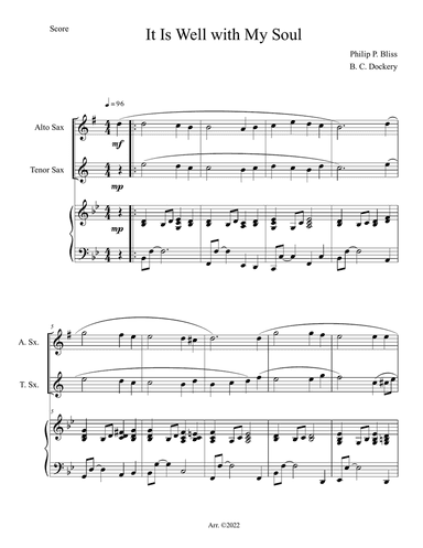 It Is Well with My Soul (Alto and Tenor Sax Duet with Piano Accompaniment)