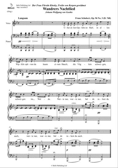 Wandrers Nachtlied, Op. 96 No. 3 (D. 768) (Original key. B-flat Major)