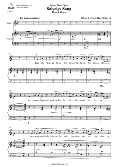 Solveigs Sang, Op. 23 No. 18 (Original key. A minor)