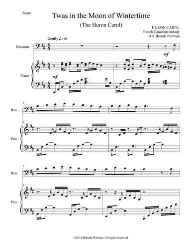 Twas in the Moon of Wintertime/The Huron Carol (bassoon/piano), arr. Brenda Portman