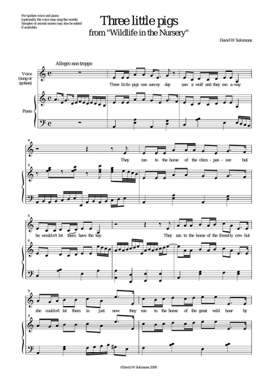 Three little pigs for spoken (or sung) voice and piano