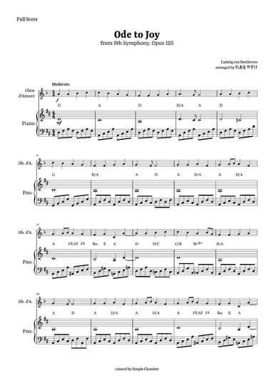 Ode to Joy for Oboe d'amore with Piano by Beethoven Opus 125