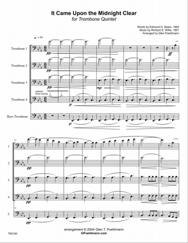 IT CAME UPON THE MIDNIGHT CLEAR - TROMBONE QUINTET (unaccompanied)
