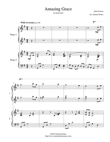 Amazing Grace - for piano duet