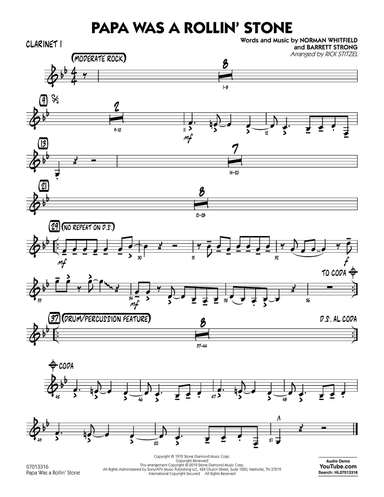 Papa Was a Rollin' Stone (arr. Rick Stitzel) - Clarinet 1