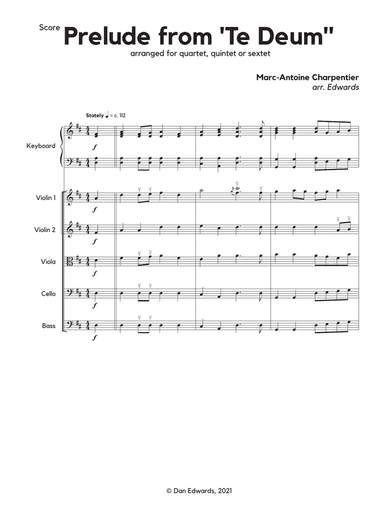 Prelude from ‘Te Deum’ by Charpentier, arranged for string quartet, quintet, or orchestra