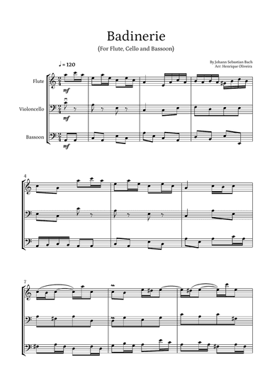 Badinerie by J. S. Bach (For Flute, Cello and Bassoon)