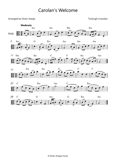 Carolan's Welcome - Lead Sheet for Viola with Chord Symbols