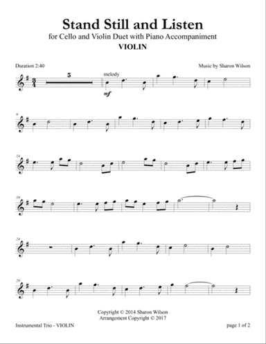 Stand Still and Listen (for Cello and Violin Duet with Piano accompaniment)