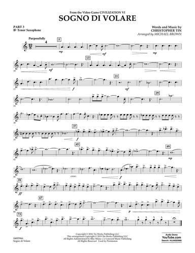 Sogno di Volare (from Civilization VI) (arr. Michael Brown) - Pt.3 - Bb Tenor Saxophone
