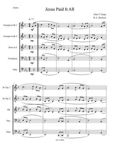 Jesus Paid It All (Brass Quintet)