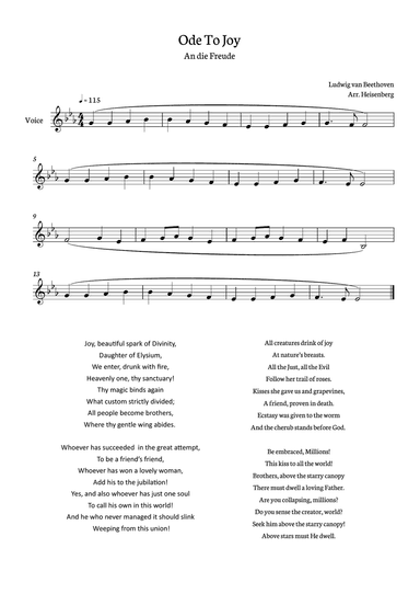 Beethoven - Ode To Joy for voice in Eb (Lyrics in English)