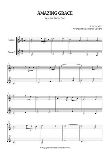 Amazing Grace • easy guitar duet sheet music
