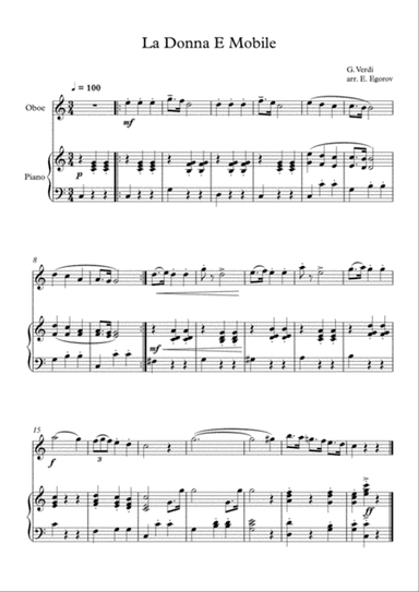 La Donna E Mobile, Giuseppe Verdi, For Oboe & Piano