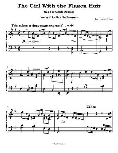 The Girl With the Flaxen Hair - Debussy (Intermediate Piano)