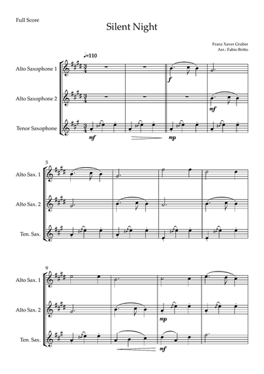 Silent Night (Christmas Song) for Saxophone Trio
