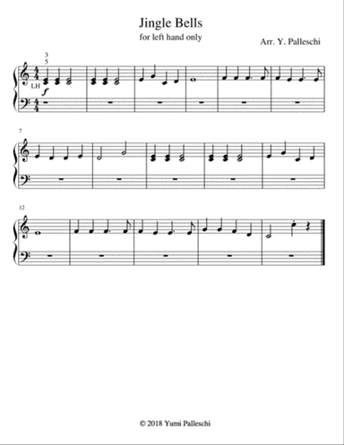 Jingle Bells - Easy Piano Left Hand Only Arrangement