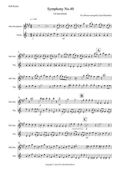 Symphony No.40 (1st movement) for Alto Saxophone and Violin