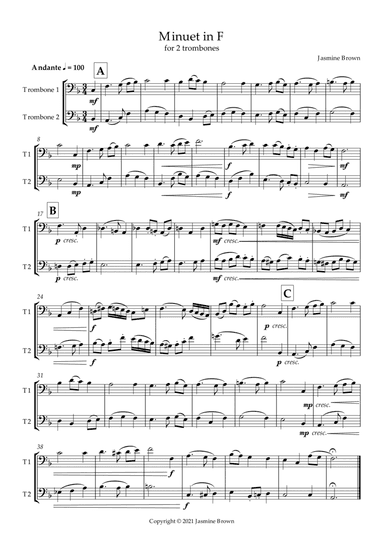 Minuet in F - Trombone Duet