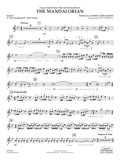 The Mandalorian (from Star Wars: The Mandalorian) (arr Paul Murtha) - Pt.3 - Eb Alto Sax/Alto Clar.