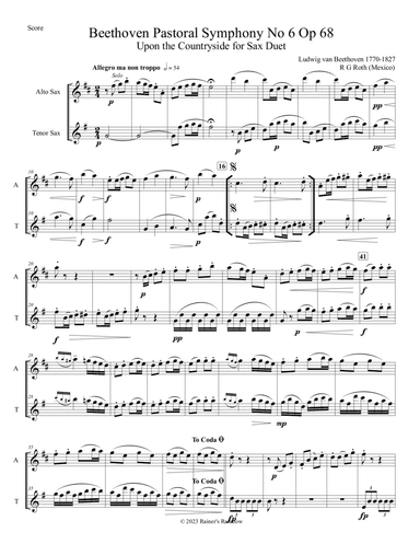 Beethoven Pastoral Symphony No 6 The Countryside Alto & Tenor Sax Duet