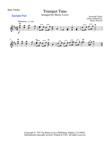 TRUMPET TUNE, Jeremiah Clarke (sometimes attributed to H.Purcell), Violin Solo, Intermediate Level