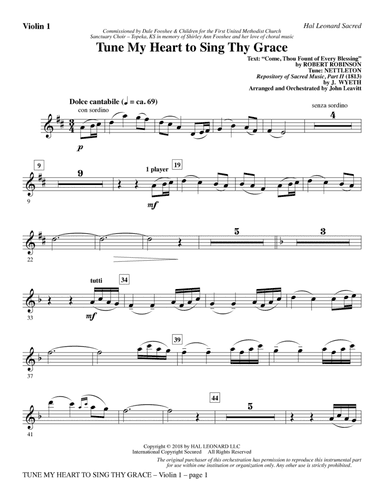 Tune My Heart to Sing Thy Grace (arr. John Leavitt) - Violin 1