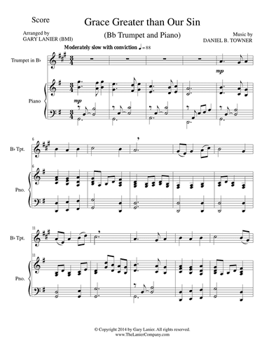 GRACE GREATER THAN OUR SIN (Bb Trumpet/Piano and Trumpet Part)
