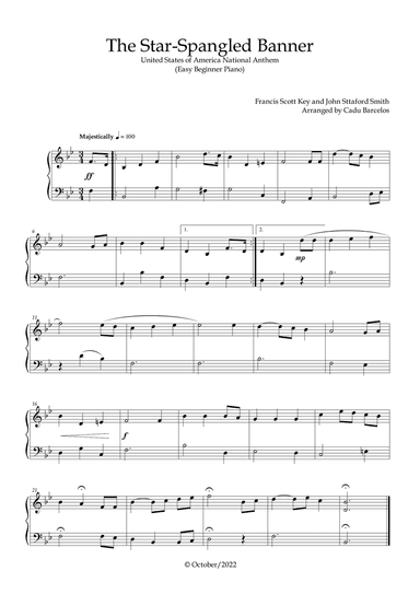The Star-Spangled Banner - EUA Hymn (Easy Beginner Piano)