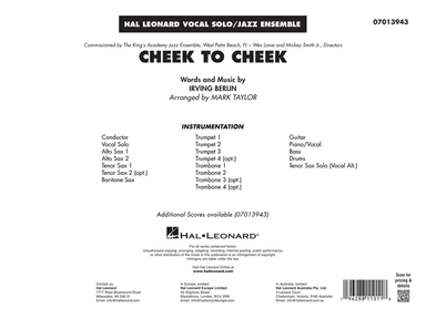 Cheek to Cheek (Key: Ab) (arr. Mark Taylor) - Conductor Score (Full Score)