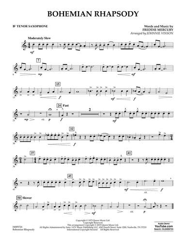 Bohemian Rhapsody (arr. Johnnie Vinson) - Bb Tenor Saxophone