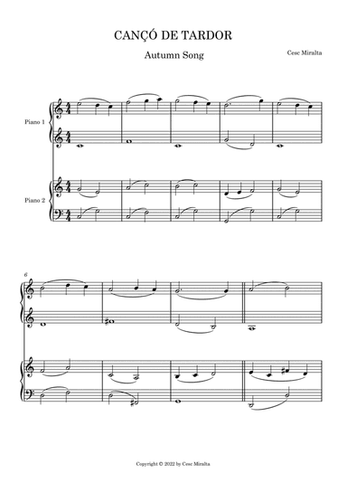 CANÇÓ DE TARDOR Pno Duet
