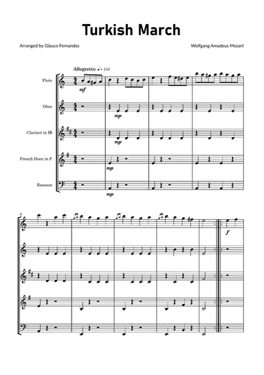 Turkish March by Mozart - Woodwind Quintet