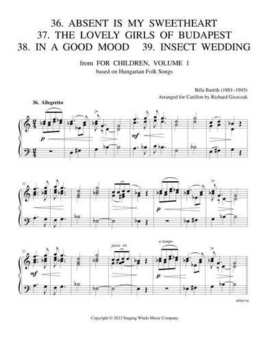 For Children, Volume 1: 36. Absent Sweetheart, 37. Girls of Budapest, 38. Good Mood, 39. Insect Wed.