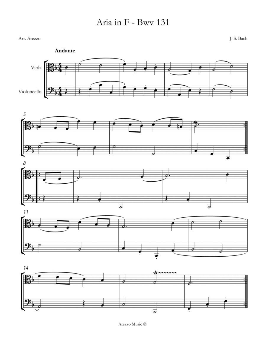 bach bwv anh. 131 gavotte in f major Viola and Cello Sheet Music