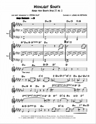 Moonlight Sonata - Adagio from Sonata Opus 27 No. 2 (Beethoven) - Lead sheet (key of Eb minor)