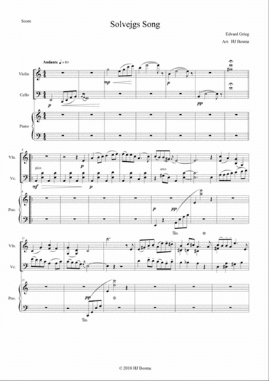 Solveigs Song from Peer Gynt Suite, arr. for pianotrio