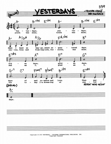 Yesterdays (Low Voice)