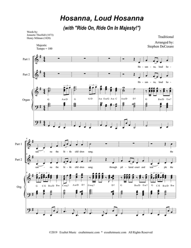 Hosanna, Loud Hosanna (with "Ride On, Ride On In Majesty!") (2-part choir) - Organ accompaniment