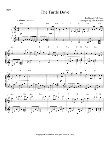 The Turtle Dove - folk song arranged for solo harp (no levers required)