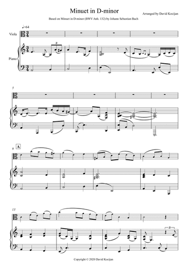 Minuet in D-minor - EASY (viola & piano)