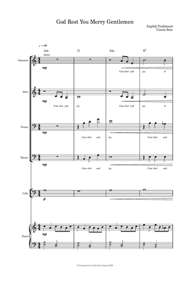 God Rest You Merry Gentlemen - SATB cello (with parts included) and piano