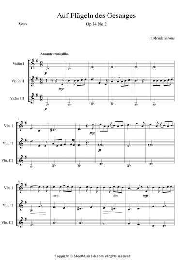 Auf Flugeln des Gesanges Easy Version in G