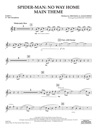 Spider-Man: No Way Home Main Theme (arr. Vinson) - Pt.2 - Eb Alto Saxophone