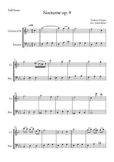 Nocturne Op.9 No. 2 (Frédéric Chopin) for Clarinet in Bb & Bassoon Duo